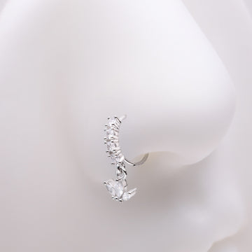 Detail View 1 of Trefoil Marquise Floral Sparkle Dangle Multi-Gem Lined Bendable Hoop Ring-Clear Gem